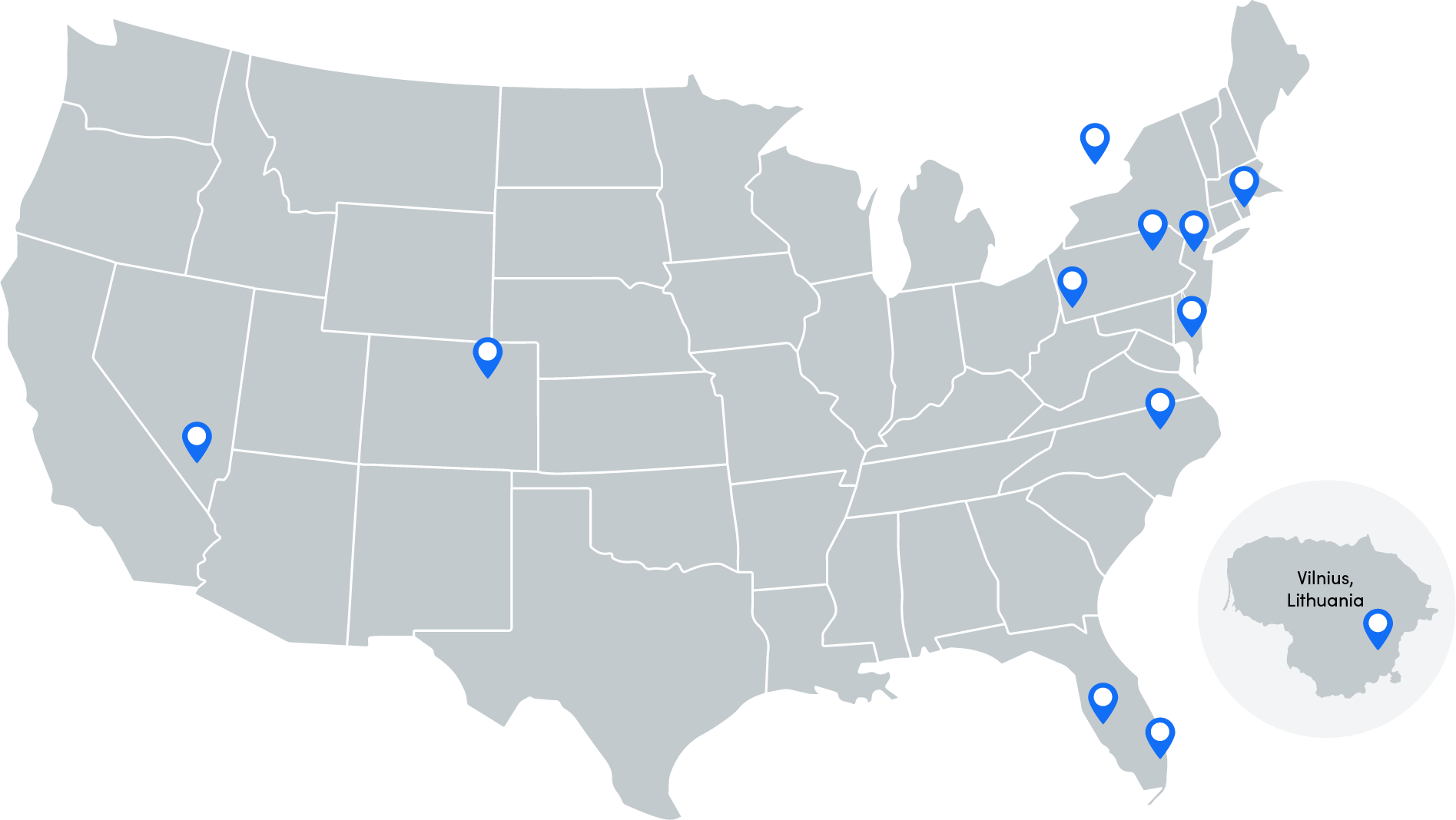 A map of all Shift4 office locations in the United States.